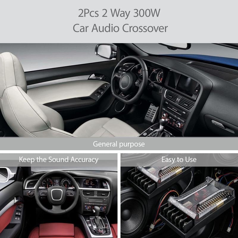 300 Watts 2 Way Crossover, 2Pcs Passive Crossover for Car Audio Tweeter & Speaker, Overcurrent Protection, Universal Heat Dissipation, 2-Way Speaker Frequency Divider