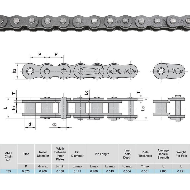 YOXUFA #35 Roller Chain for Mini Bike Coleman CT100U CC100X Baja Doodle Bug Dirt Bug Racer DB30 Motovox MBX10 MBX11 MMB80 Predator 79cc 97cc 100cc Engine Powersports Parts 140 Links Drive Chain