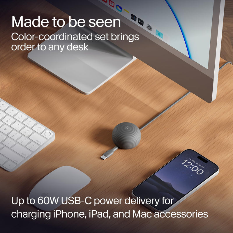 Twelve South CableStay USB-C Cable & Weighted Anchor – 5-ft (1.5 m) USB-C to USB-C 60W Charging Cable, Desk Cable Holder for iPhone, iPad, AirPods, MacBook Air, and More (Slate) Slate