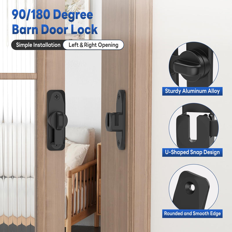 90/180 Degree Barn Door Locks and Latches, Safety Aluminum Hardware Sliding Door Latch, Small Flip Locks for Barn, Bathroom, Cabinet, Garden, Window (Black-4PCS) Black-4PCS