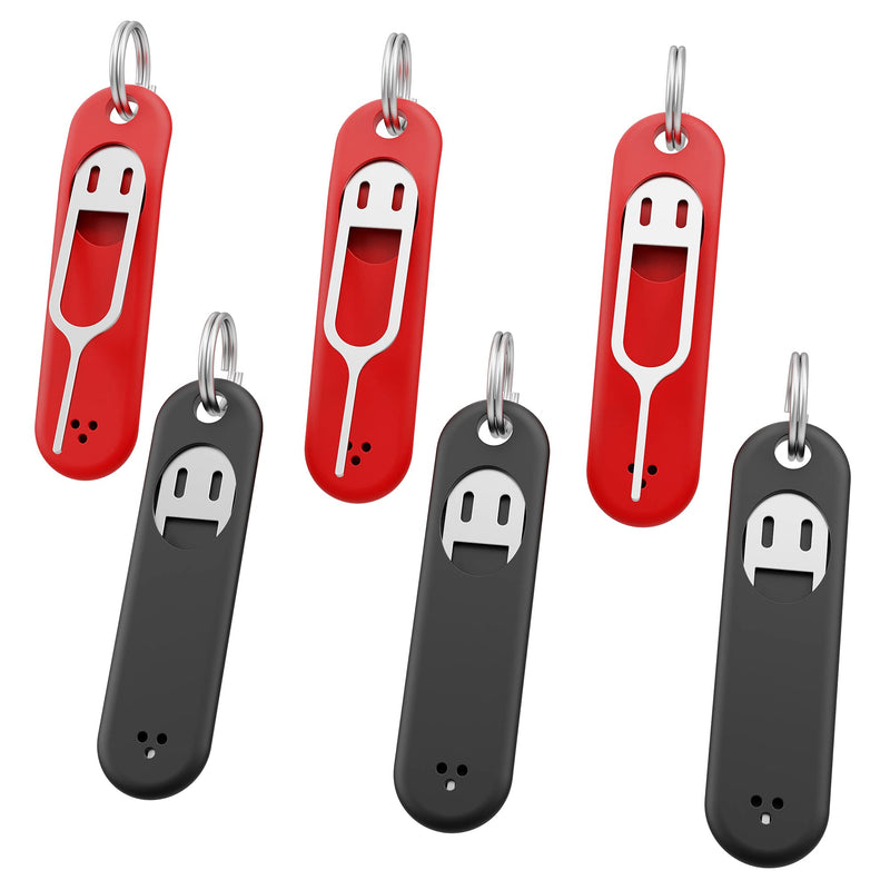 6 Pcs SIM Card Removal Tool- Sim Card Tray Pin Eject Removal Tool Needle Opener Ejector, Suitable for All iPhone, Samsung and Other Smart Phones, with Removable Key Chain Charm 3 Red+3 Black