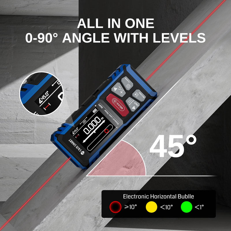 SainSmart Dual Laser Measuring Tool, 393Ft Red Bilateral Distance Meter with Backlit LCD, Rechargeable, Multi-Unit, Electronic Level, Length/Area/Volume/Angle Sensor/PC Data Transfer,Laser Class 2