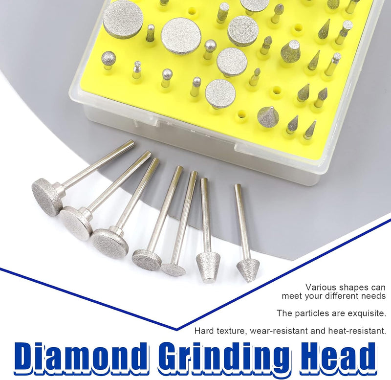 Oudtinx 50pcs Diamond Coated Grinding Head Grinding Burrs Set for Dremel Rotary Tool