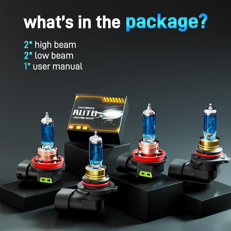  [AUSTRALIA] - Fits for 2007-2013 Toyota Tundra Halogen Headlight Bulbs Combo, Ultra Bright 5000K White High Low Beam Headlight Bulbs, Plug and Play, 4 Pack