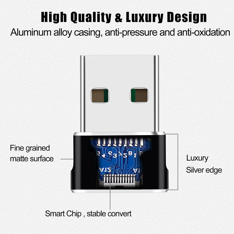 USB Male to USB C Adapter 4 Packs,USB to Type C Super Fast Charging/Transfer and OTG Function. Compatible with iPhone15 14 13 Plus Pro Max,iPad Pro Air 4 Mini 6 Almost USB Devices 4 pack silver
