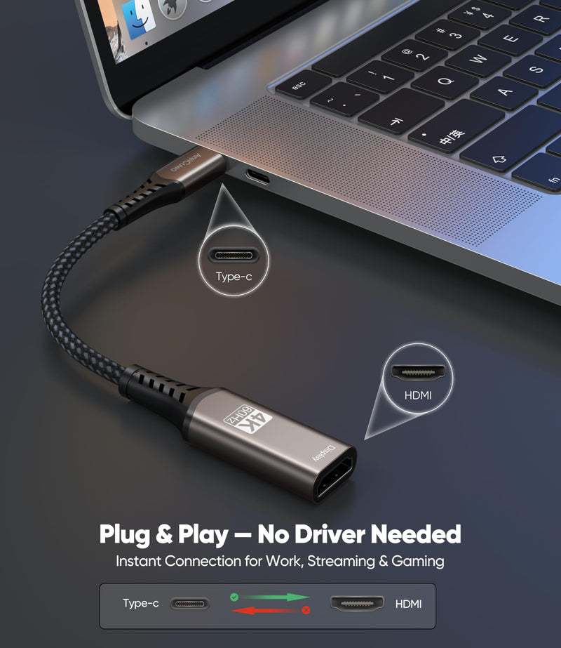 USB-C to HDMI Adapter 4K@60Hz, Thunderbolt 3/4 to HDMI Adapter, Type C to HDMI Converter, Compatible with MacBook Pro/Air, iPhone 17 16, iPad Pro/Air, Surface Laptop, Dell XPS, Chromebook, etc Grayish brown 1