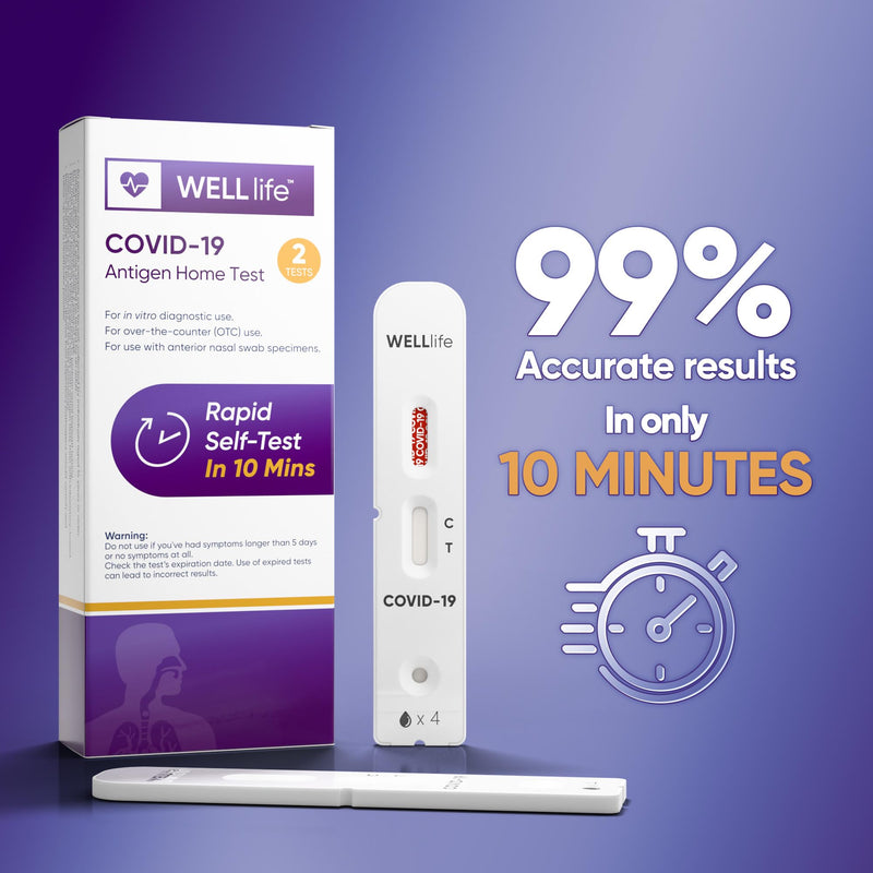 WELLlife Covid-19 Antigen Home Test, Covid Home Test 1 Test FDA Authorized with 10 Minute Results, Easy to use & No Discomfort 1 Count (Pack of 1)