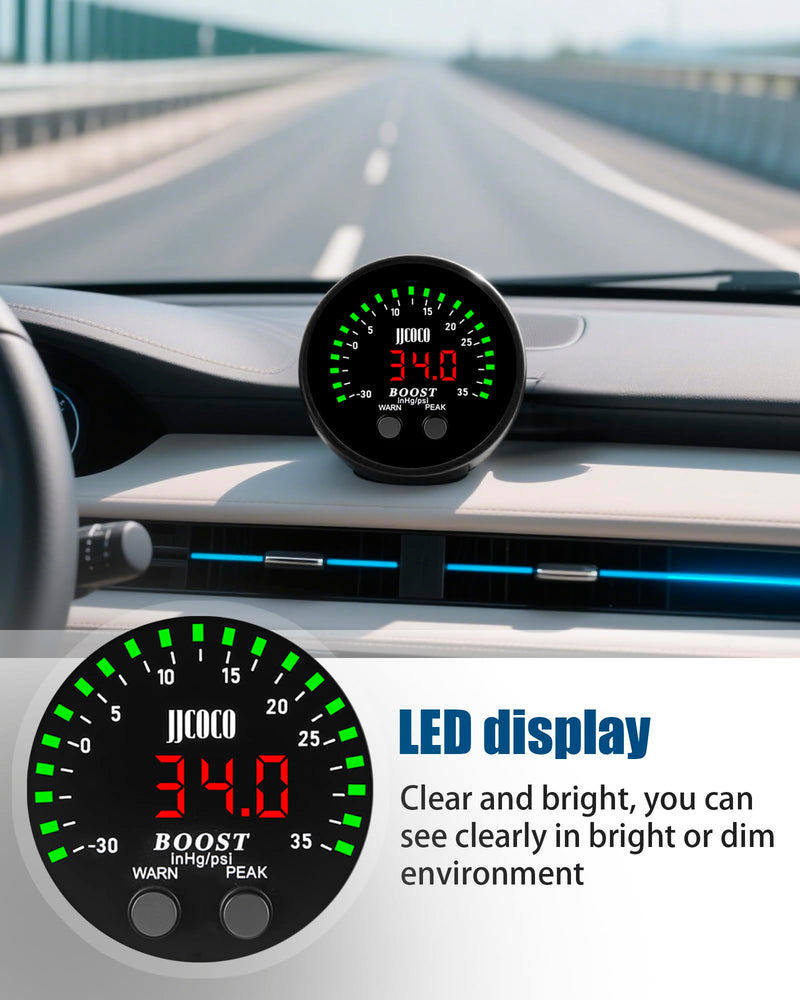 35PSI Turbo Boost/Vacuum Gauge LED Digital Display Kit with 1/8NPT Electronic Pressure Sensor & Mounting Bracket for Car&Truck ATV 2-1/16" 52mm
