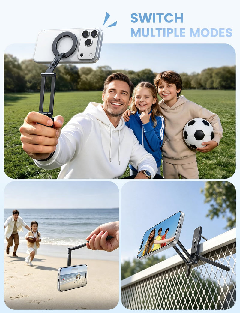 Lamicall for MagSafe Tripod Stand Dual-Side Magnetic with 1/4", Arca, Hook | 360° Upgraded Tiny Aluminum Magnetic Phone Tripod for iPhone 17/16/15 Pro Max Women Men Phone Stand fit Vlog Travel Black