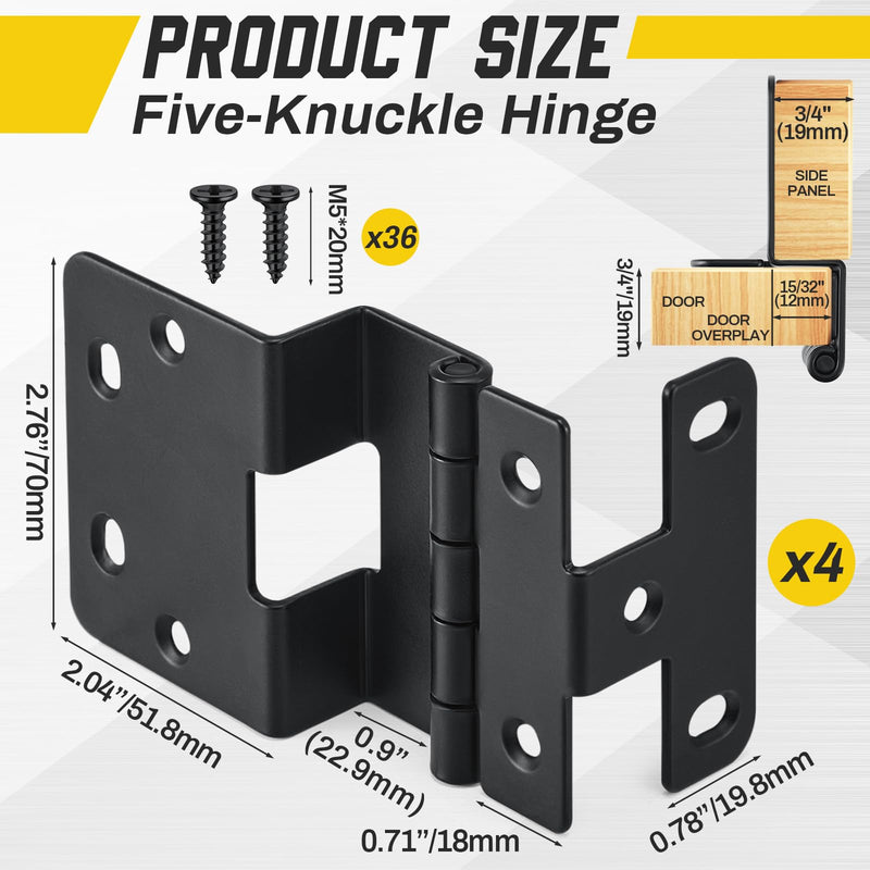 Yaocom 4 Pcs Five-Knuckle Hinge for 3/4" Door Thickness, 270 Degree Institutional Hinge, Black Powder Finish for Institutional Use in Hospitals, Schools, and Other Commercial Settings (Black)