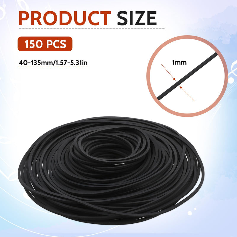 150 Pcs Cassette Player Belts Recorder Rubber Belt Repair Maintenance Tape Machine Rubber Belt Mix 40-135 mm Square Cassette Belts for CD VCR DVD LD Repeater Drives, 1mm Width
