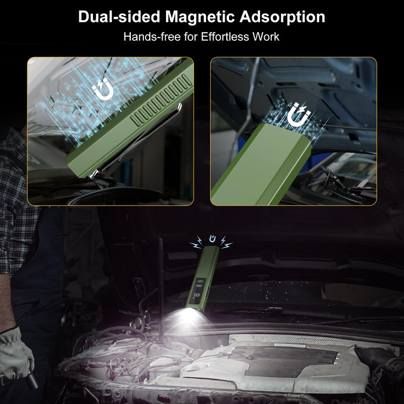 EDC Flat Flashlight High Lumens, Rechargeable Pocket Light with White/Warm LED, UV, Gream Beam, Flash Combo, 4 Bright Modes, Double Magnetic Base, for Outdoors, Emergency, Work, Detection (Green) Green