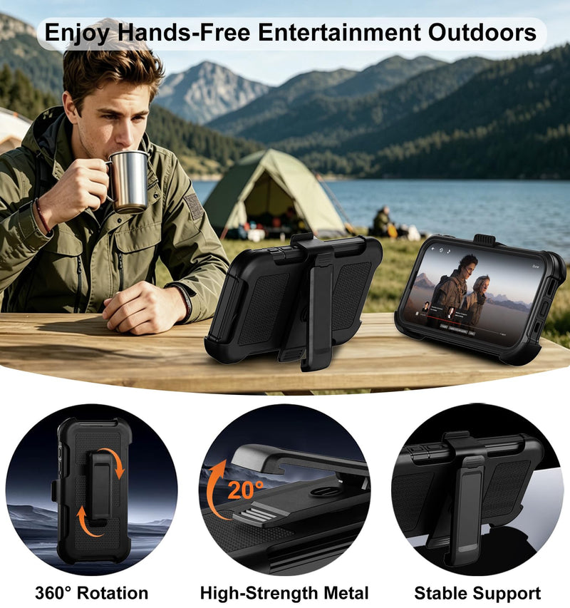 for iPhone 14 Case/iPhone 13 Case with Belt Clip Holster Screen Protectors, Heavy Duty Military Grade Shockproof Protection Rugged Anti-Drop Kickstand Phone Cover for Apple 14/13 (Black) Black