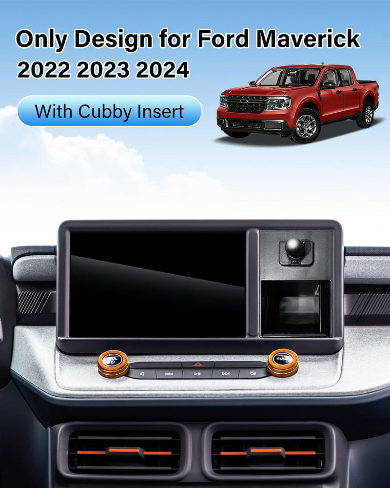 PZK Cubby Insert Wireless Charger Phone Holder for Ford Maverick 2022-2024 | With Strong Magnetic 15W Fast Wireless Charging Magsafe Car Phone Mount With Stroage Box Trunk Dash Mount 360° Rotation Ford Maverick 2022-2024（Cubby Insert Box)