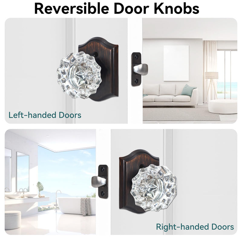 Crystal Door Knobs Interior, Oil Rubbed Bronze Antique Glass Door Knob with Lock for Bathroom Bedroom, 1 Pack Glass Doorknob Oil Rubbed Bronze-Rosette