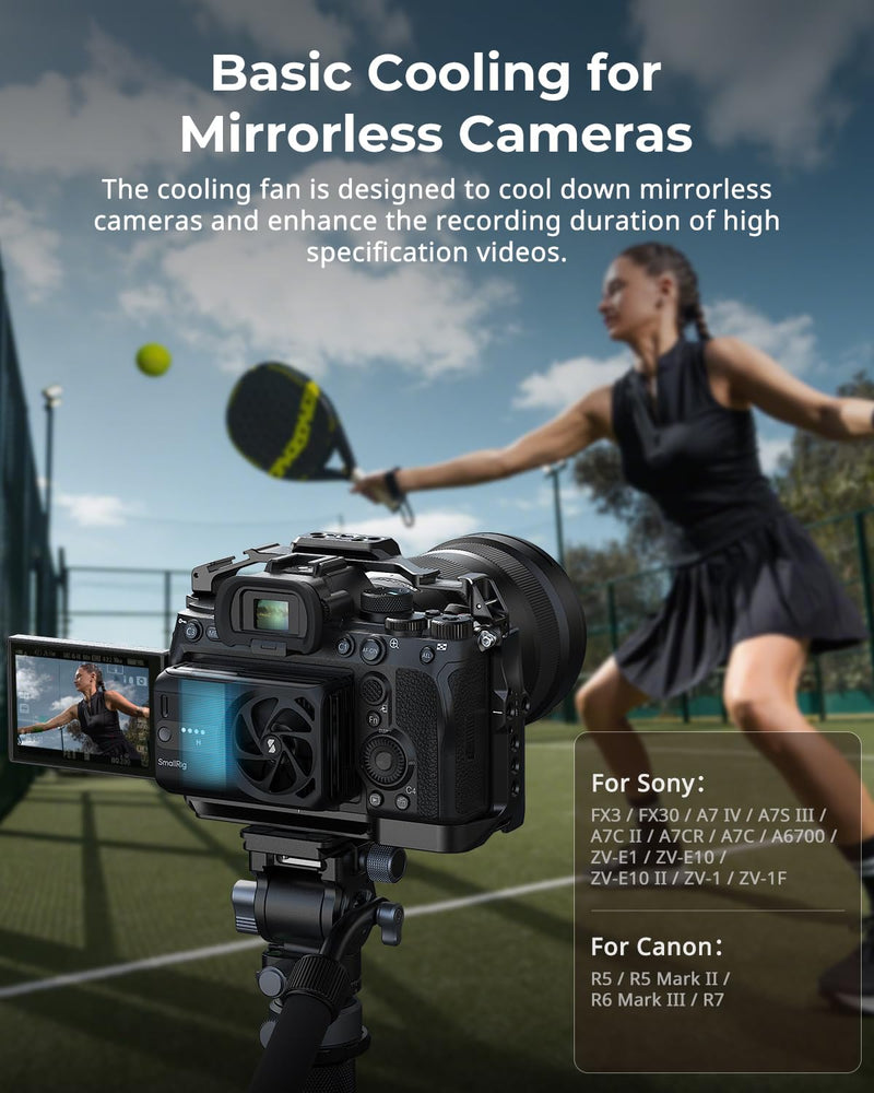SmallRig Cooling Fan Built-in Battery, External Camera Cooling System, Snap-in Design for Sony A7 IV/A7S III/A7C II/A6700/ ZV-E10 / ZV-E10 II/FX3/FX30, for Canon R5/R5 Mark II/R6 Mark III/R6 V