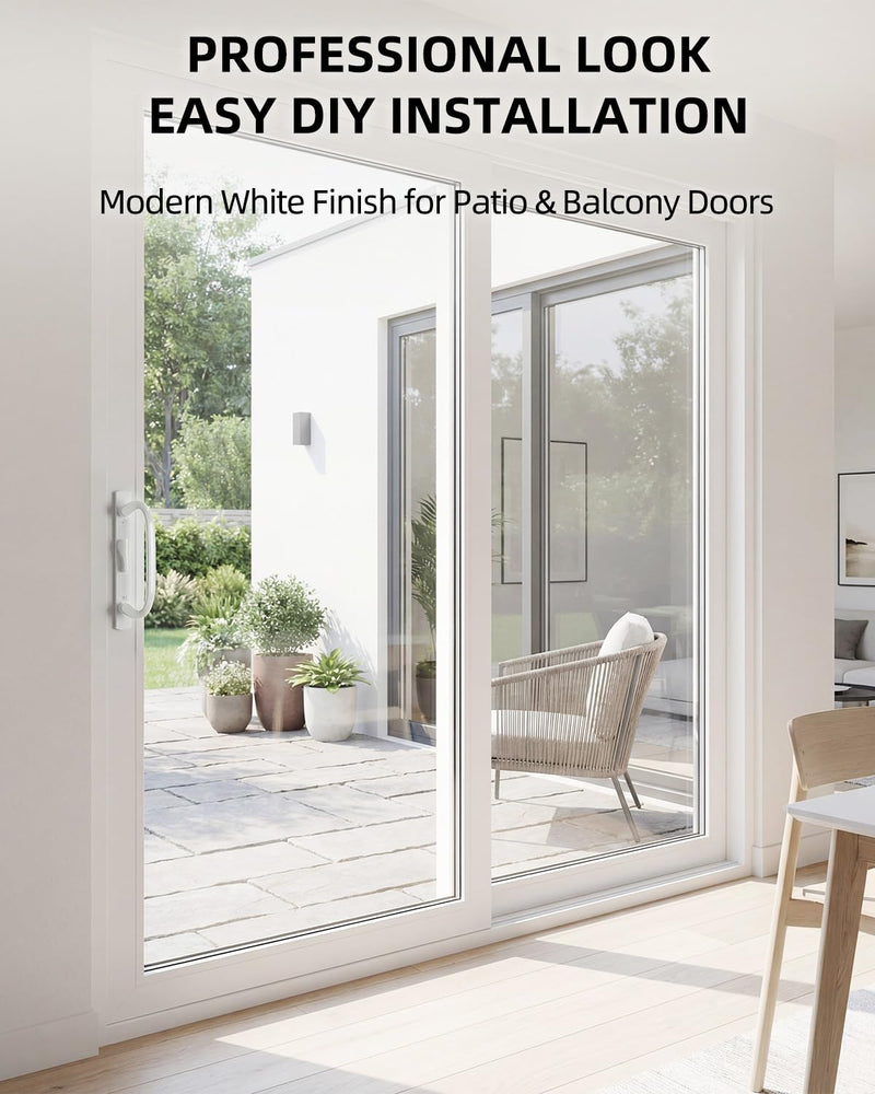Offset Position Non-Keyed Sliding Patio Door Handleset, 45° Keyway 3-15/16" H.C., Fits 1-3/8" to 2-1/4" Thick Doors, White Diecast with Mortise Lock｜Off Center Thumb Latch Non Keyed-With Latch Lock+Keeper