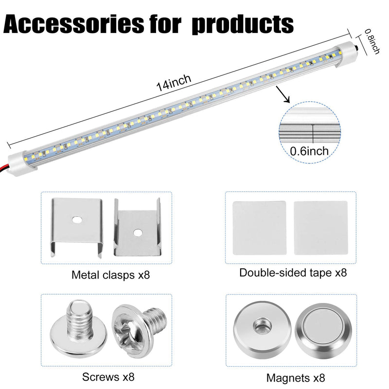 12v LED Interior Light Bar, DC 12 Volt led Strip Lights with Switch and Magnets, 6500K White Light for Enclosed Cargo Trailer Car RV Van Truck Lorry Cabinet Camper Boat Caravan Motorhome 8P 8 P