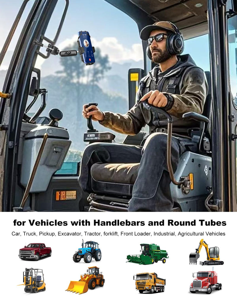 Truck Phone Mount for A Pillar Grab Handle [Anti-Shake] Metal Adjusting Arm Phone Holder Clip for Car, Semi Truck, Pickup, SUV, Van, Tractor, Excavator, Front Loader, Fit for iPhone 17 16 15