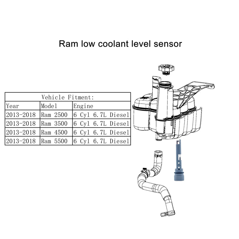 Engine Coolant Level Sensor, Coolant Reservoir Tank Level Sensor Compatible with Ram 2013-2018 2500 3500 4500 5500 with 6.7 Diesel