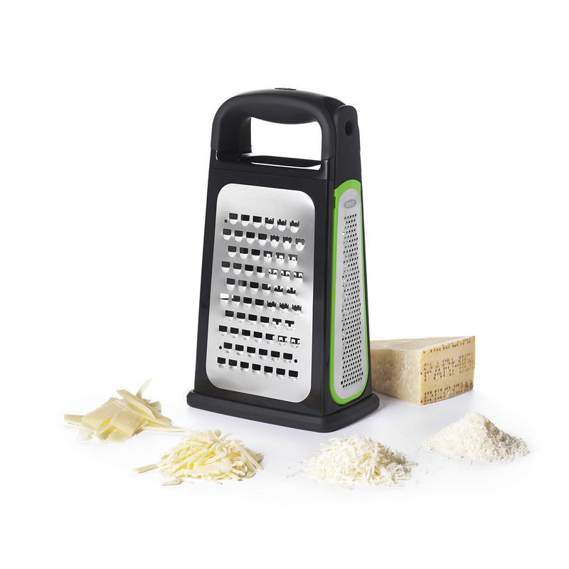 OXO Good Grips Etched Box Grater with Removable Zester | Ideal for Grating Cheese or Zesting Fruits | Storage Container Included | 4 Sided Grater | Comfortable Handle Box Grater with Removeable Zester