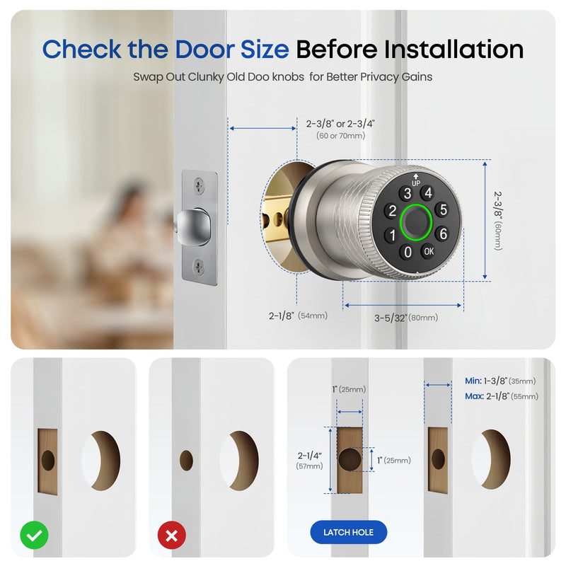 Fingerprint Door Knob, Smart Biometric Door Lock Keyless Entry with Auto-Lock for Front Door, Bedroom, Interior or Exterior Use in Satin Nickel 1