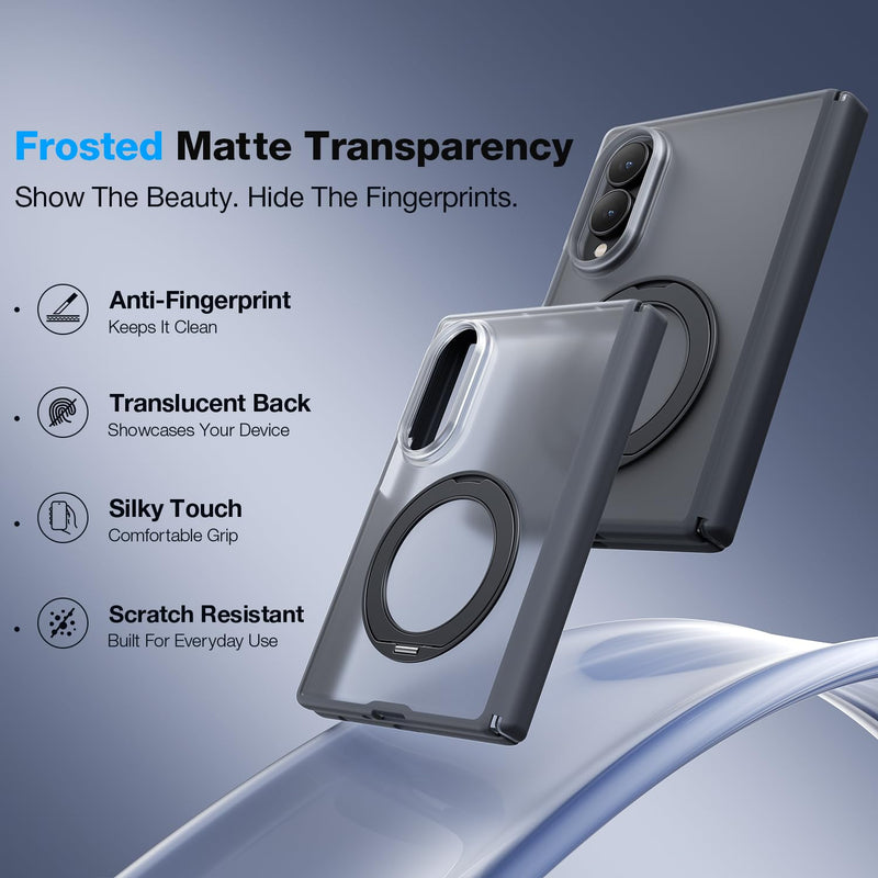 WSKEN Magnetic Case for Samsung Galaxy Z Fold 8-360° Ring Stand Black | MagSafe Compatible, Slim Matte Finish, N52 Magnetic Hold, Daily Drop Protection, Includes 2 X HD Screen Protectors