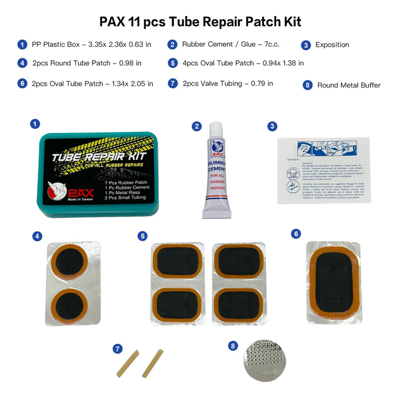 PAX 11Pcs Bike Inner Tube Patch Kits with 7cc Rubber Cement, Puncture Tire Repair Kit for Car, Motorcycle, Scooter, Bicycle, BMX, ATVs, River Floating, Inflatable Rubber
