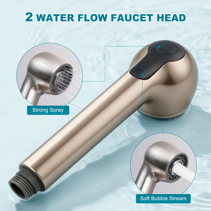 Pull Out Kitchen Faucet Head Replacement, 2 Function Sink Sprayer Head, G1/2 or 13/16 Inch Male Thread Connector, Spray Head Faucet Head Kitchen Tap Sprayer Spout, Brushed Nickel
