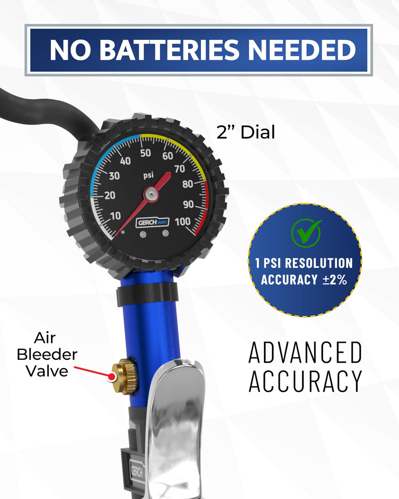 Presta Valve Adaptor Pump with Removable Schrader to Presta Valve Air Chuck – Accurate Bike Tire Inflator & Pressure Gauge for Air Compressor, 100 PSI