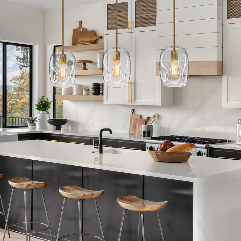 Glass Pendant Lights Kitchen Island -1 Light Gold Hanging Light Fixture Bar Modern Pendant Lighting Ceiling with 9.6" Height Clear Thick Organic Glass Shade for Kitchen Sink Dining Table,E26,1 Pack 1 Pack 9.6in