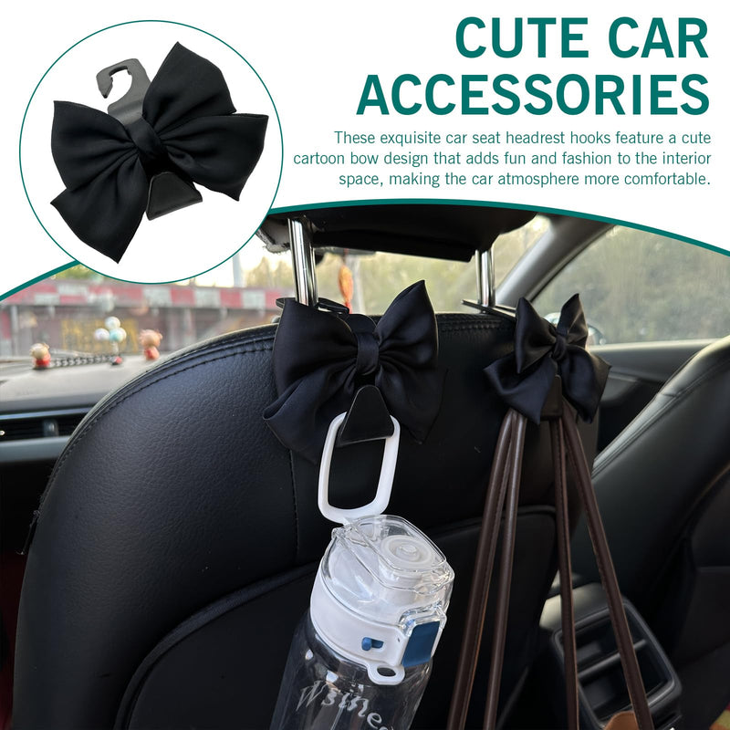 2PCS Car Seat Headrest Hooks, Car Purse Hook for Car, Cute Bow Car Rear Seat Storage Hooks, Interior Decorating Accessories for Purses, Bags, Umbrellas (Black) Black