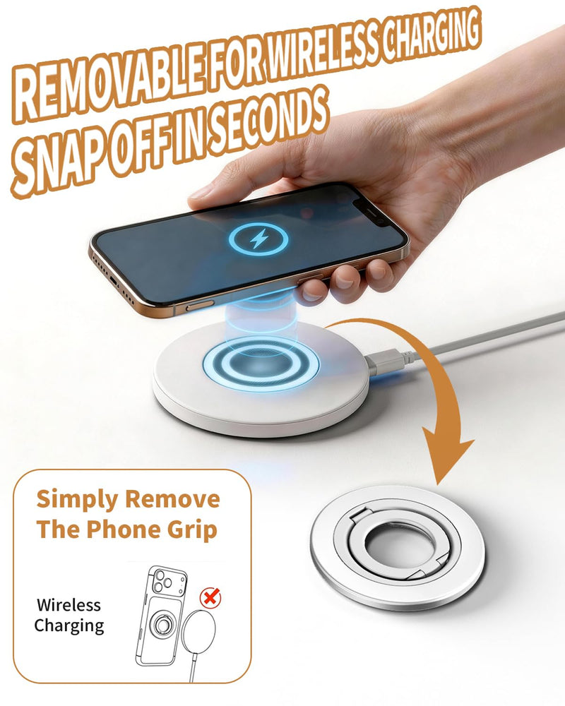 Ultra-Thin Magnetic Phone Ring Holder Grip for Magsafe Accessories | 360° Rotating Magnetic Cell Phone Grip With Dual-Sided Magnet And Foldable Stand For MagSafe & iPhone 17-12 Pro Max&Android silver