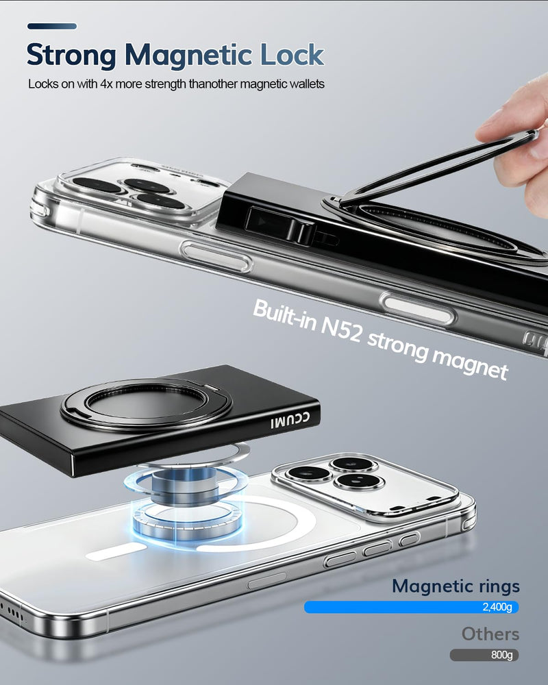 for MagSafe Wallet 360°Spin Magnetic Stand RFID Blocking, MagSafe Ring Included,Credit Card Holder Pop Up Cards RFID Slim Metal Magnetic Wallet for iPhone 17e/17/16/15/14/13/12 Selected Samsung