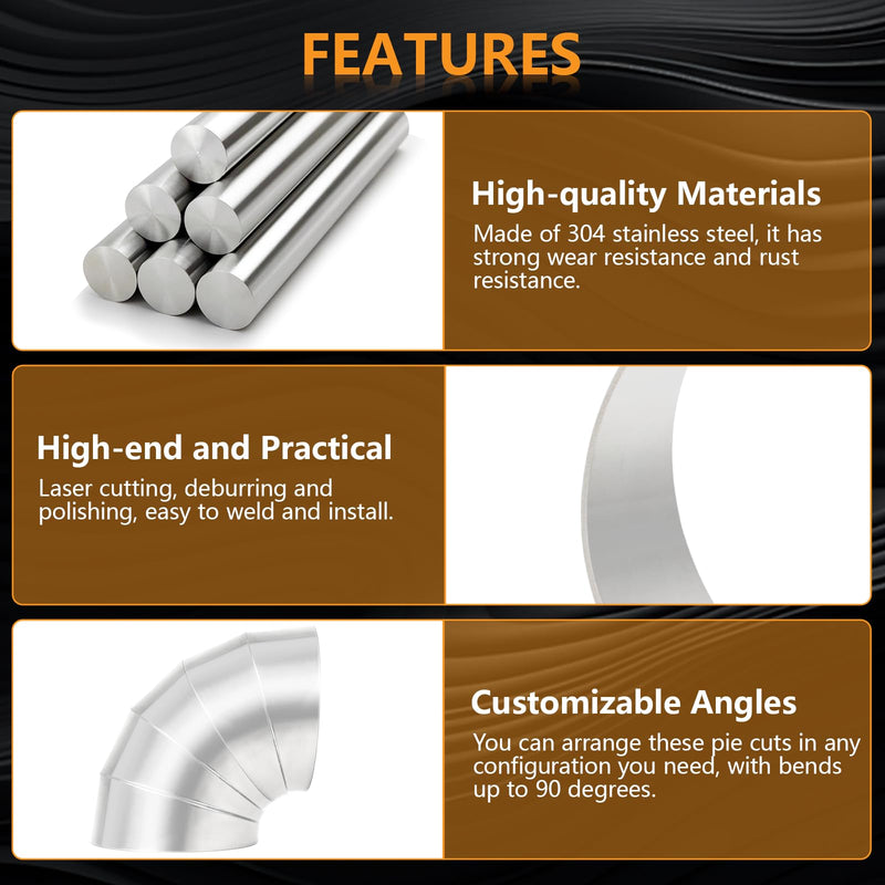 304 Stainless Steel Pie Cuts, 1.75'' Polished Exhaust Cutout Laser Cut and Deburred for Custom Exhaust System 5 Pcs 1.75''