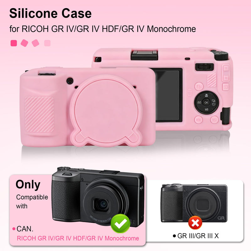 Canboc Cover for RICOH GR IV/GR IV HDF/GR IV Monochrome Digital Camera | GRIV Soft Silicone Protective Case with Detachable Lens Cover, Pink