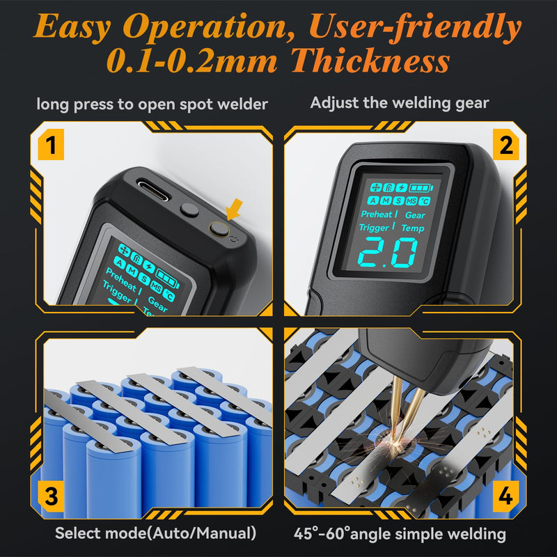 Battery Spot Welder, Awgem Battery Welder 99 Gear Handheld Spot Welder with LCD Screen Auto/Humanized Manual Modes, Portable Spot Welding Machine for Welding Nickel Strips and Iron SH2