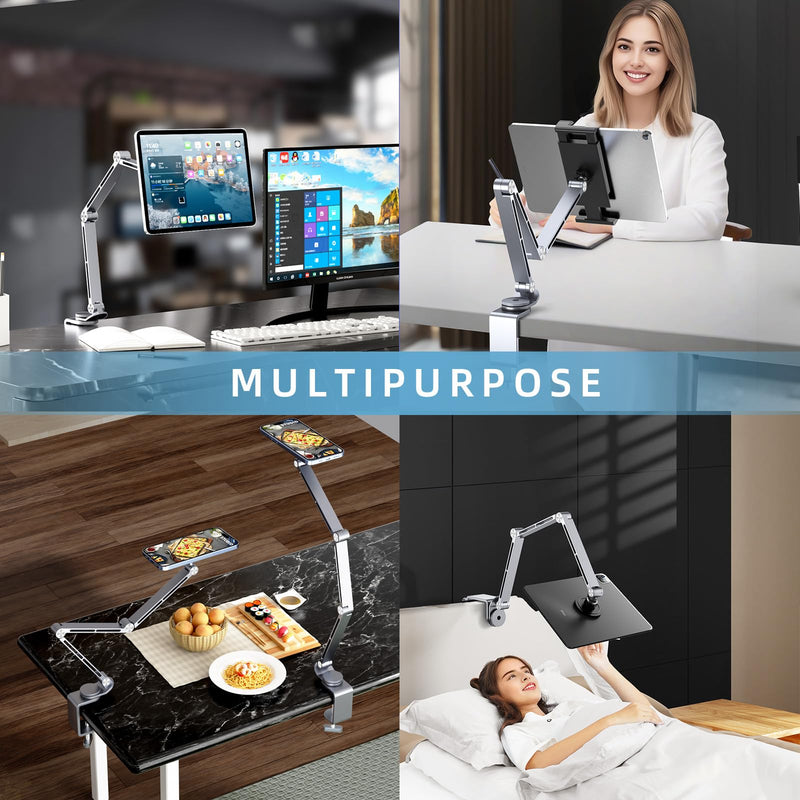 Tablet Stand for Desk, iPad Desk Mount, Magnetic Tablet Holder for Desk, Foldable Phone Arm Mount with 360° Adjustable Rotatable, Phone Holder iPad Stand Fits for 4.7-15.6" Screen