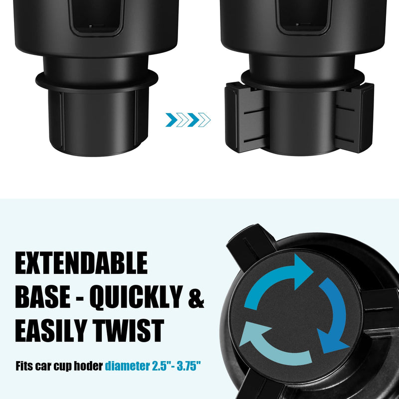 Upgraded Car Cup Holder Expander Adapter with Offset Adjustable Base, Compatible with Yeti 14/24/36/46oz Ramblers, Hydro Flasks 32/40oz, Other Large Bottles Mugs in 3.5"-4.0", 1 Pack Large*1 Black