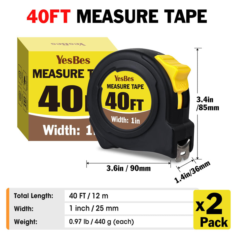 2 Pack Tape Measure 40 ft, Easy Read Measuring Tape Retractable, Measurement Tape 40 FT by 1 in 2 Pack