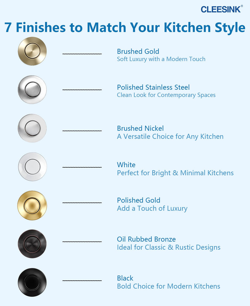 CLEESINK Garbage Disposal Air Switch Kit, Sink Top Air Switch Kit, Garbage Disposal Part with Brushed Gold Button, Single Outlet LONG/3.54",UL Single Outlet LONG/3.54"