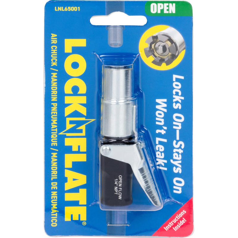 Locking Air Chuck - Six Steel Jaws Lock onto Any tire Valve - Won't Leak or pop Off - Rated to 150 PSI - Open Flow