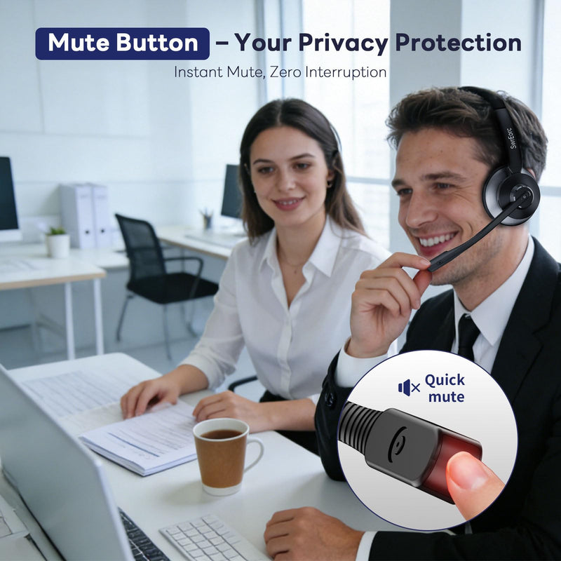 Bluetooth Headset, Wireless Headset with Mic for Work, Advanced AI Noise Cancelling Microphone (Clear Calls & Mic Mute), Bluetooth 5.3, USB Dongle, Headphones with Mic, for PC/Zoom/Office Black