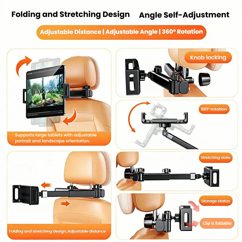 Chapter Seven Car Headrest Tablet Holder,[Lockable 3 in 1 Extension Arm & 360° Rotation],Tablet Mount for Car Backseat,Gifts Road Trip Essentials for Kids,for 4.7-13" Devices
