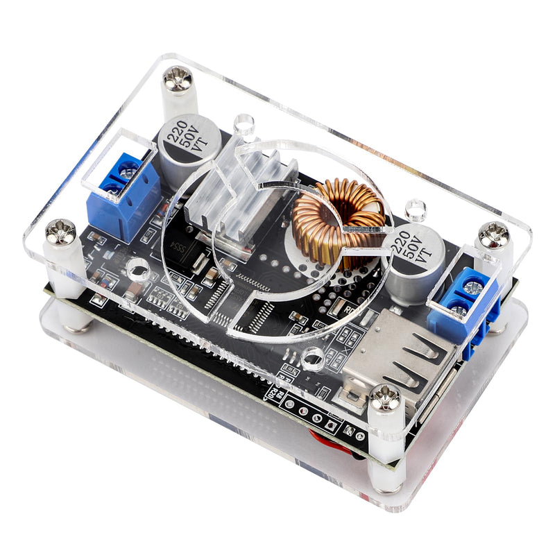 DROK DC Buck Converter Adjustable Voltage Regulator 12V 6V-32V to 1.5-32V 5A, LCD Screen Step Down Converter with USB Port and Protective Case Buck 6-32V to 1.5-32V