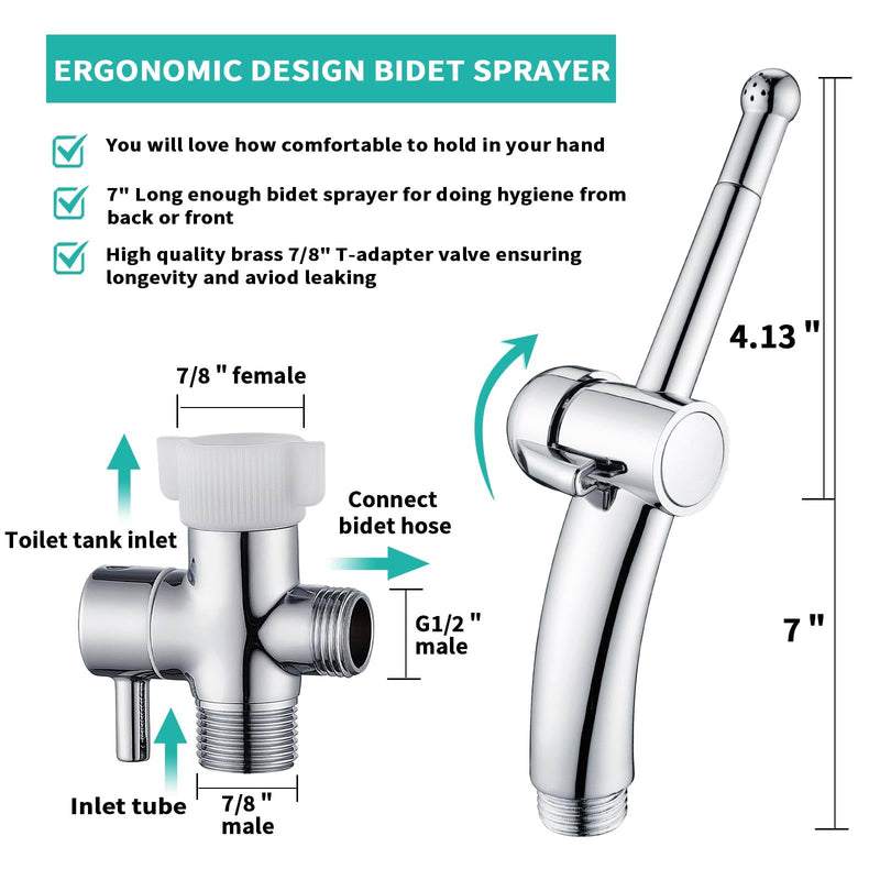 BARROCK Handheld Bidet Sprayer Combo Set for Toilet, Portable Bathroom Bidet Seat Attachment, 2 Way Installation Hang or Wall-Mount Shattaf Kit for Women with Brass T-Valve Explosion-Proof Hose Chrome