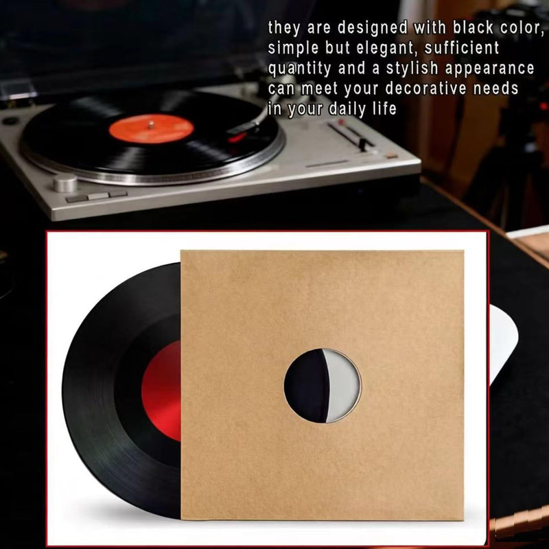 10 PCS 12" Vinyl Record Sleeves – 350GSM Blank Album Jackets with Center Hole, Anti-Static Protective Covers for 12-Inch Records Storage & Display (Kraft)