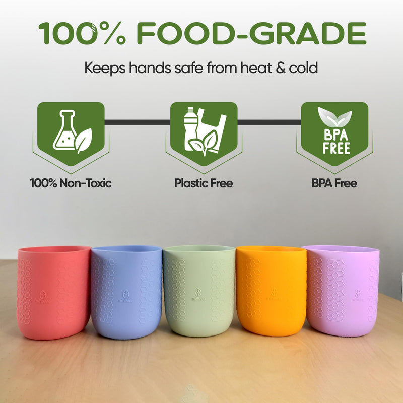 Silicone Mason Jar Sleeves Spring Summer Set | Anti-Slip Protectors for Wide Mouth 16oz Jelly Canning Jars | Cup Holders with Measurement Markings | Dishwasher Safe Jar Jackets - 5 Pack 5, Wide M, Spring Summer