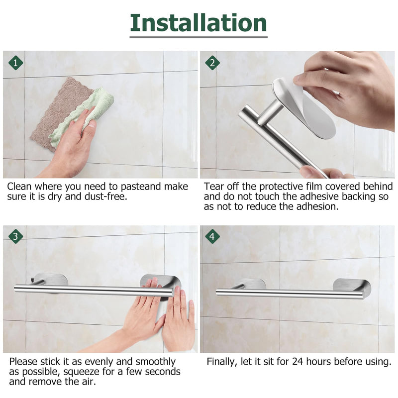JiGiU Self Adhesive Towel Bar, Bathroom Hardware Set Include 16-Inch Bath Towel Bar,Toilet Paper Holder Towel Ring & 3 Packs Towel Hooks Stainless Steel Wall Mount No Drill Sticky on Towel Holder Kit Silver