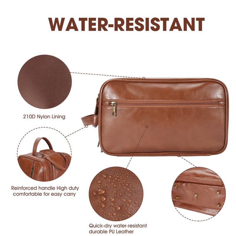 Personalized Leather Travel Toiletry Bag for Men, Large Travel Bathroom Shaving Dopp Kit, Large Cosmetic Bag Waterproof Brown